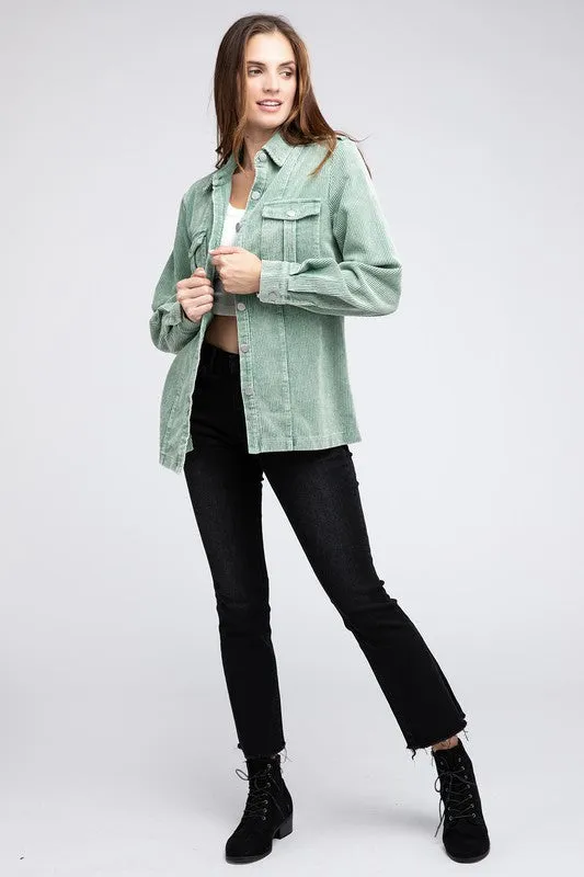 Bohemian Corduroy Buttoned Down Shirt Jacket