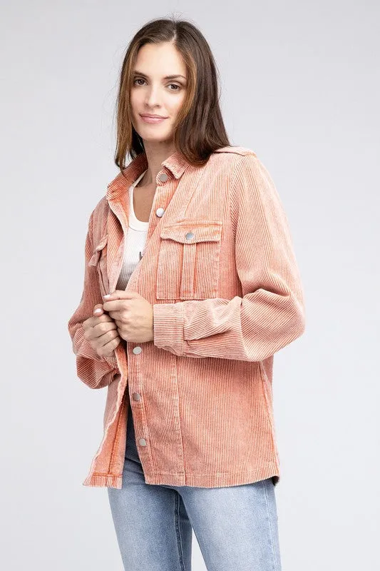 Bohemian Corduroy Buttoned Down Shirt Jacket