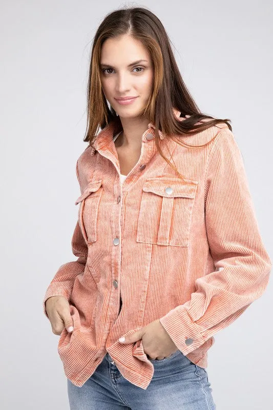 Bohemian Corduroy Buttoned Down Shirt Jacket