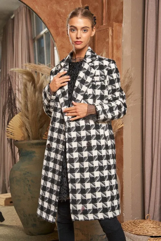 Bohemian Textured Knit Tweed Plaid Double Button Coat Jacket