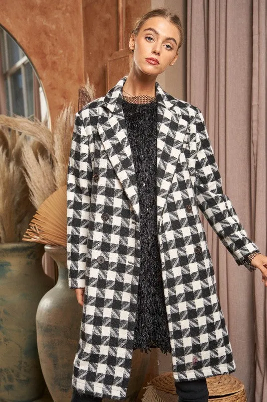 Bohemian Textured Knit Tweed Plaid Double Button Coat Jacket