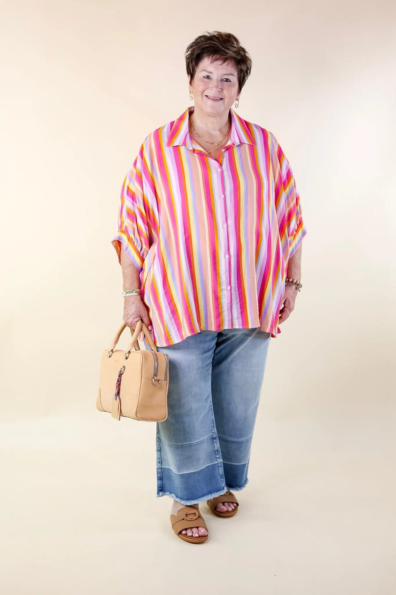 Bold Bliss Multi Color Striped Top with Collar