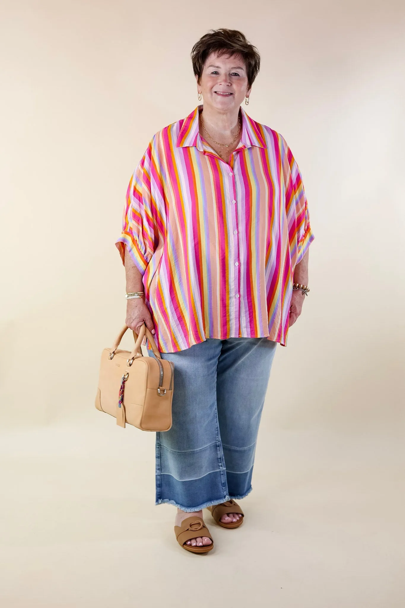 Bold Bliss Multi Color Striped Top with Collar