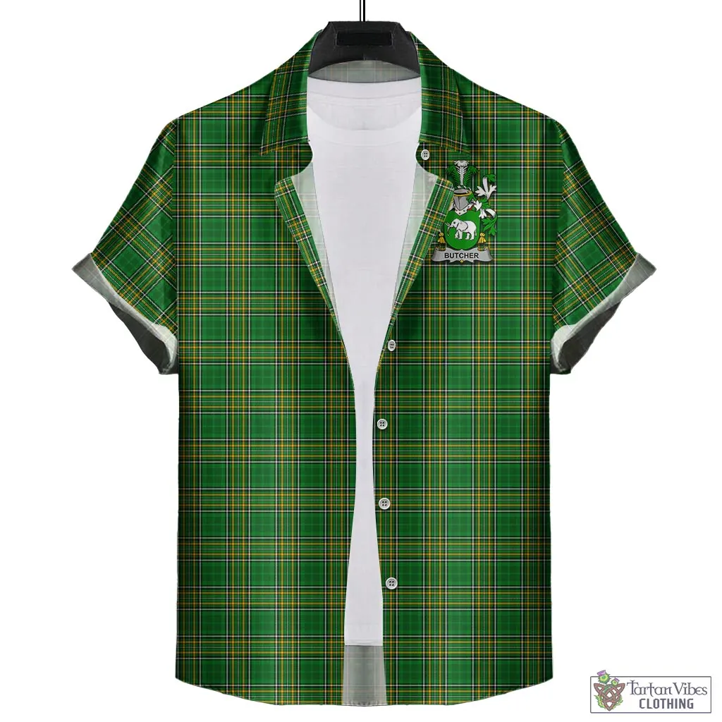 Butcher Irish Clan Tartan Short Sleeve Button Up with Coat of Arms