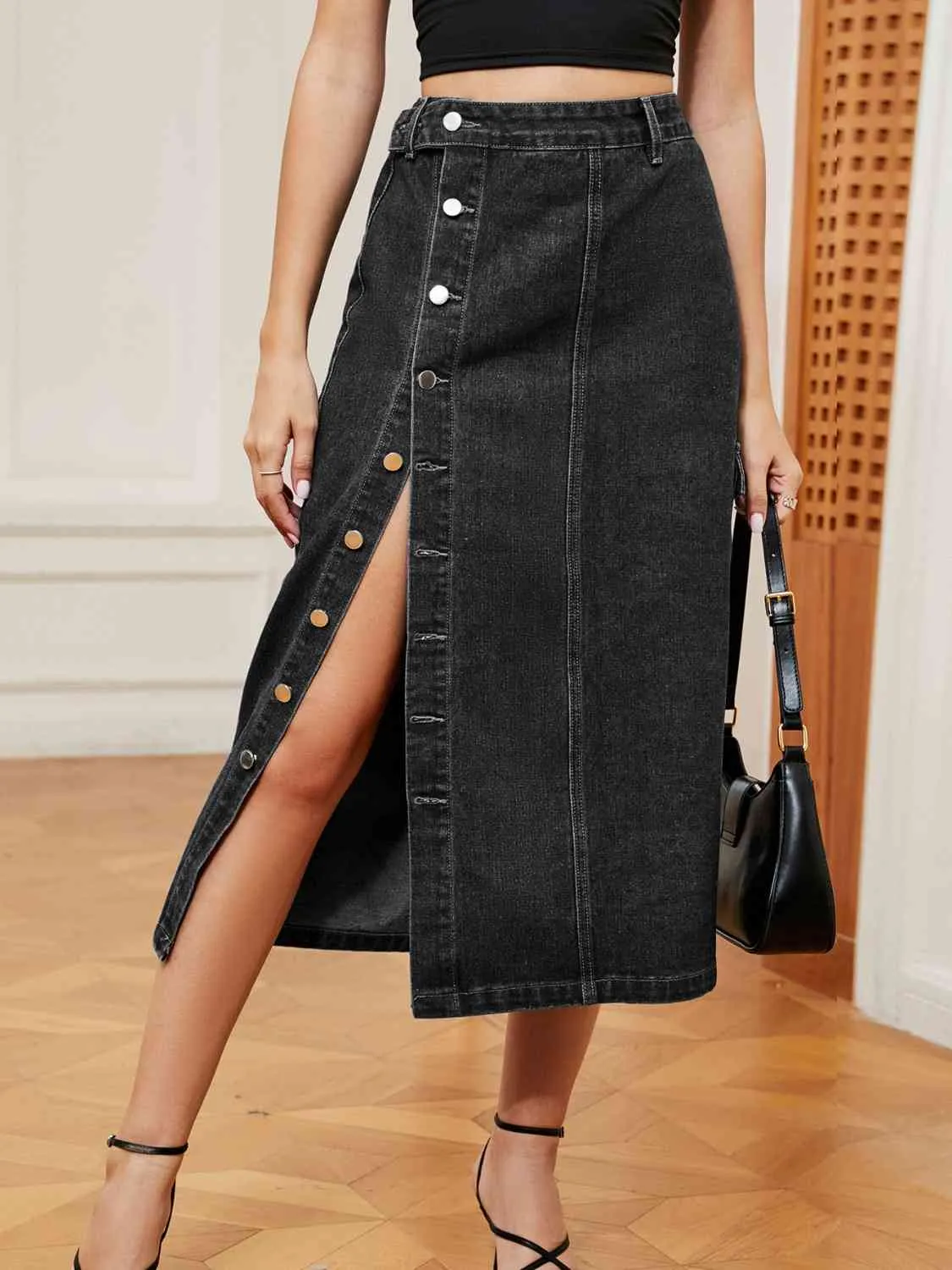 Button Down Denim Skirt