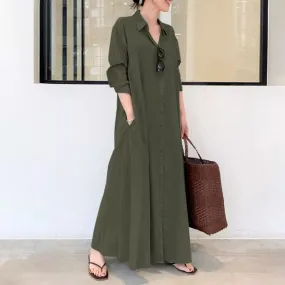 Button Down Solid Long Shirt Dress