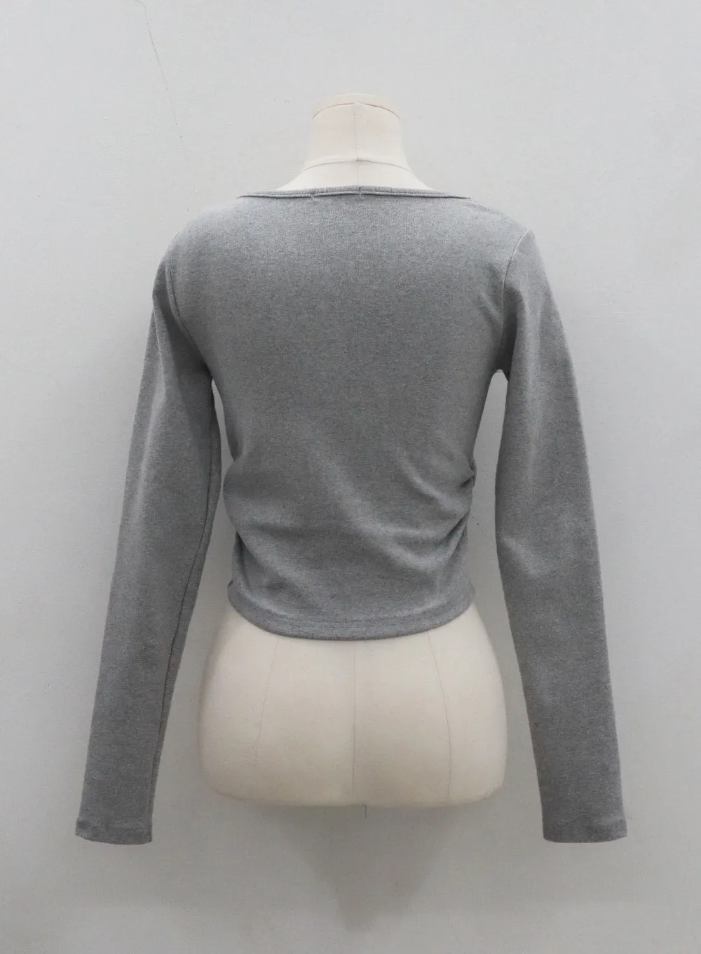 Button Neck Long Sleeve Cropped Top CD21