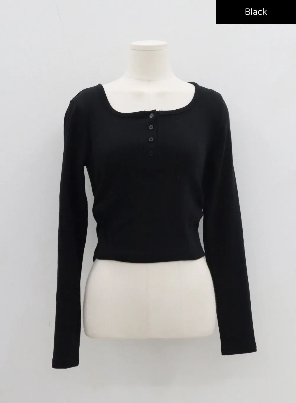 Button Neck Long Sleeve Cropped Top CD21