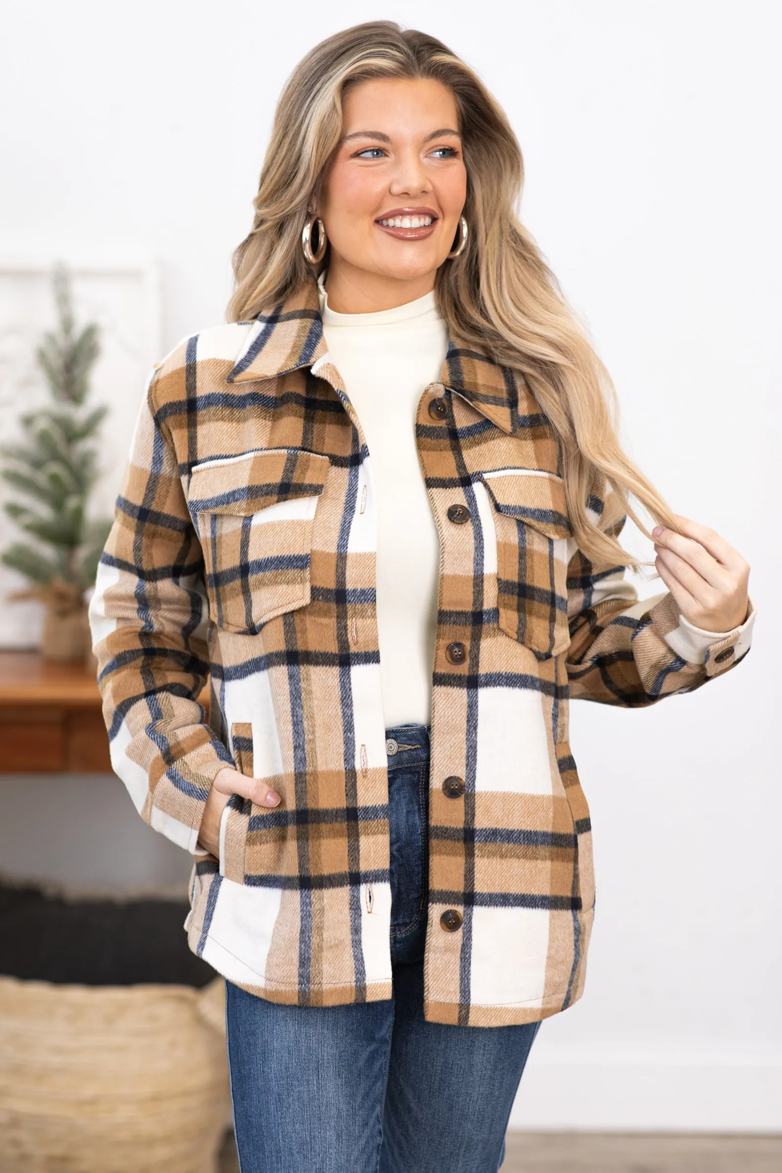 Camel and Ivory Plaid Shacket