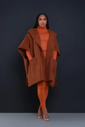 Can I Say Oversized Hooded Poncho - Camel