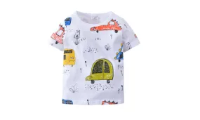 Car Print Short-Sleeved Cotton T-Shirt