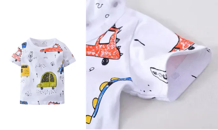 Car Print Short-Sleeved Cotton T-Shirt