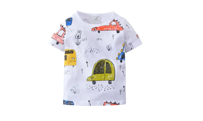 Car Print Short-Sleeved Cotton T-Shirt