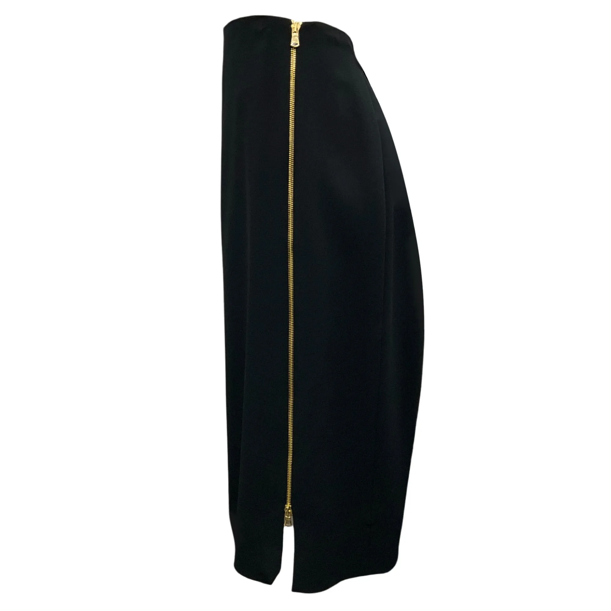 Carolina Herrera Black / Gold Zipper Detail Crepe Midi Skirt