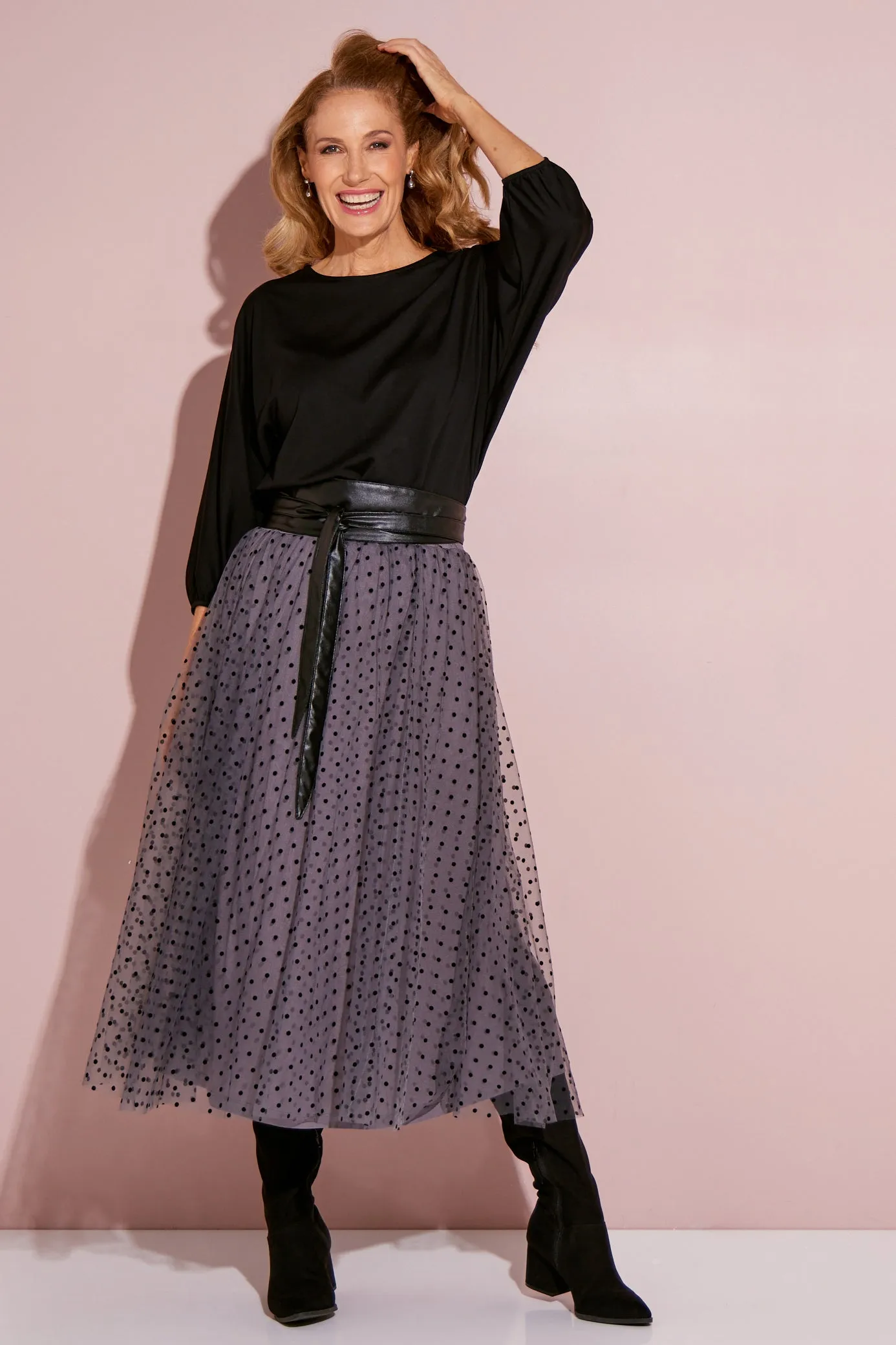 Carrie Tulle Skirt - Steel/Micro Spot