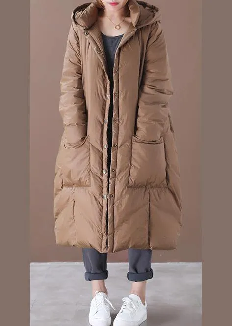 Casual chocolate goose Down coat plus size clothing snow jackets hooded Button Down quality coats