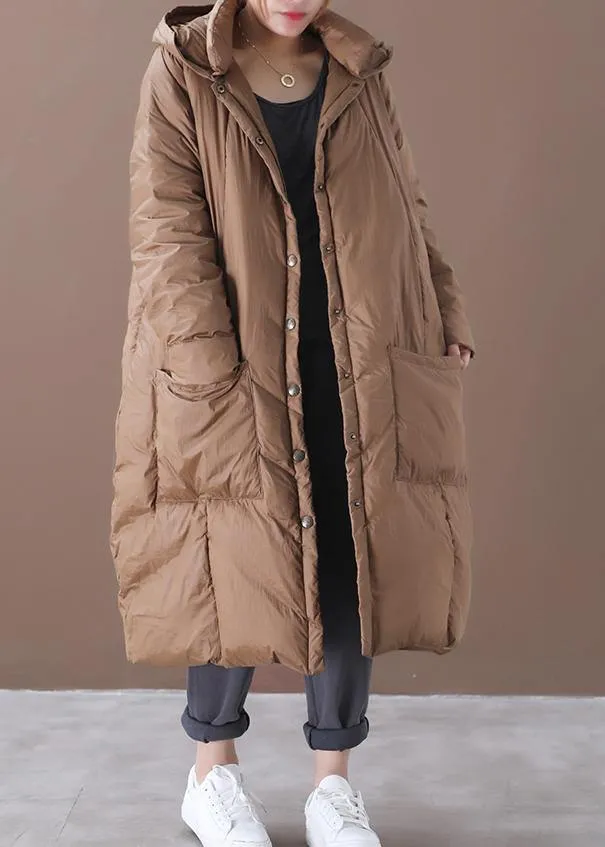 Casual chocolate goose Down coat plus size clothing snow jackets hooded Button Down quality coats