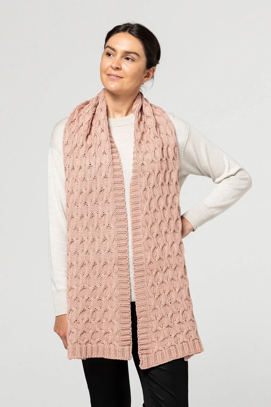 Chain Stitch Knit Scarf Blush