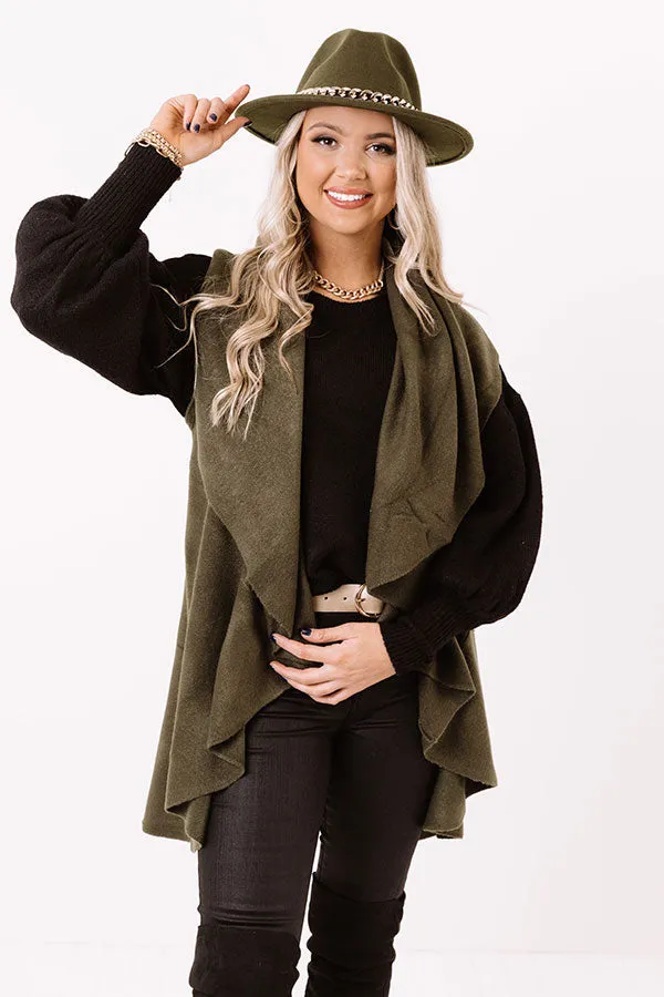 Chic In The Moment Poncho In Army Green