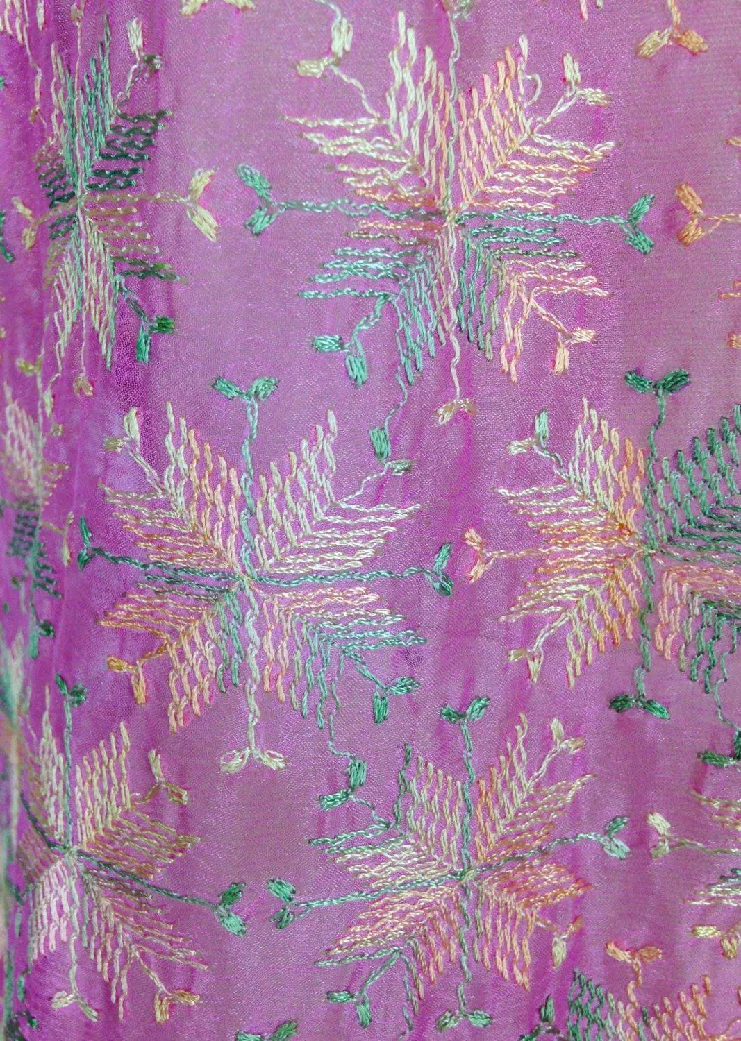 Chiffon Kimono Cardigan / Vintage Indian Silk Sari / Pink Embroidered Stars