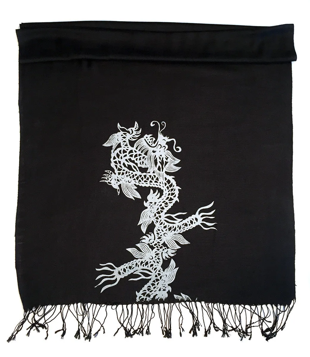 Chinese Dragon Scarf, Linen Weave Pashmina