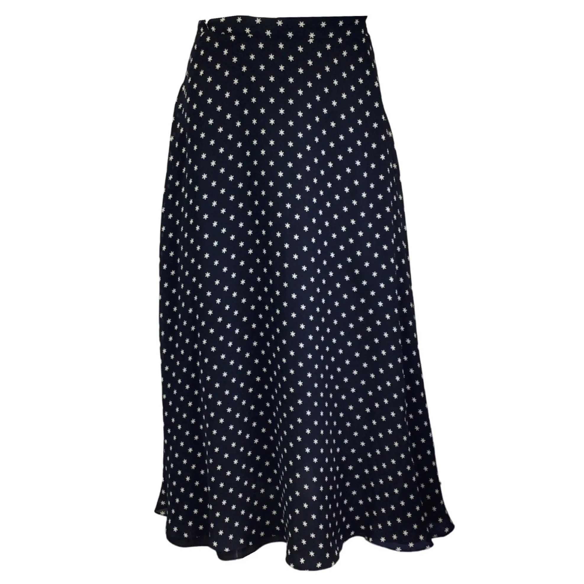 Christian Dior Navy Blue Star Print Silk Midi Skirt