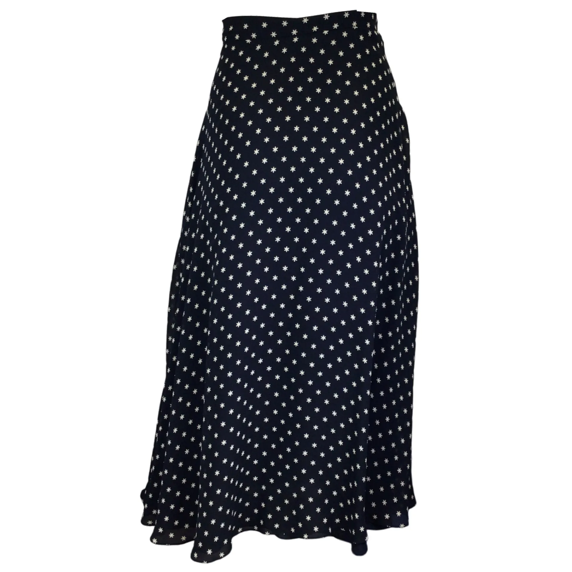 Christian Dior Navy Blue Star Print Silk Midi Skirt