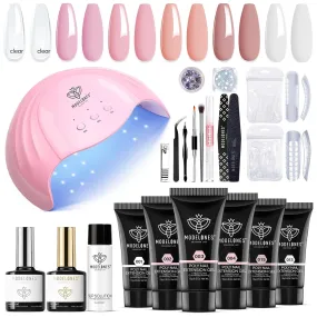 Complete Poly Nail Gel Starter Kit with 48W Lamp and 6 Colors - All-in-One Nail Art Essentials