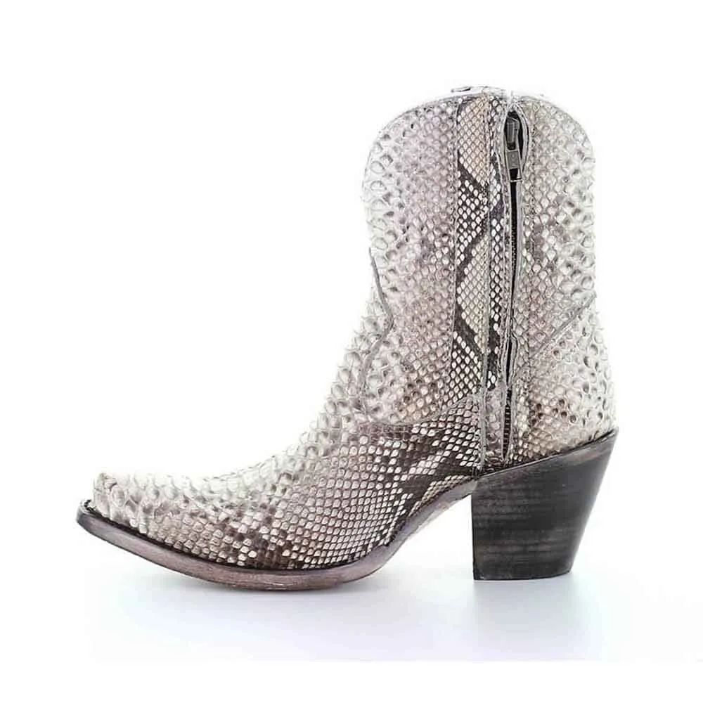 Corral White Genuine Python Ankle Boots with Side Zipper