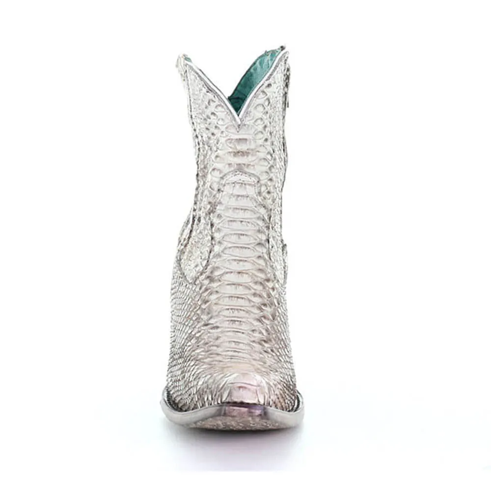 Corral White Genuine Python Ankle Boots with Side Zipper