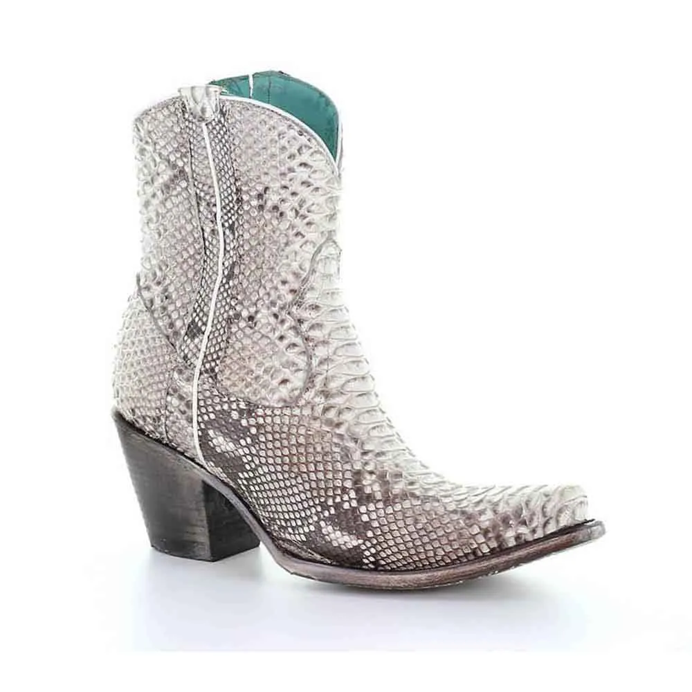 Corral White Genuine Python Ankle Boots with Side Zipper