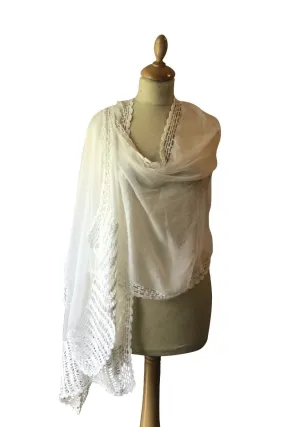 Cream Chiffon Stole With Crochet Border And Edging