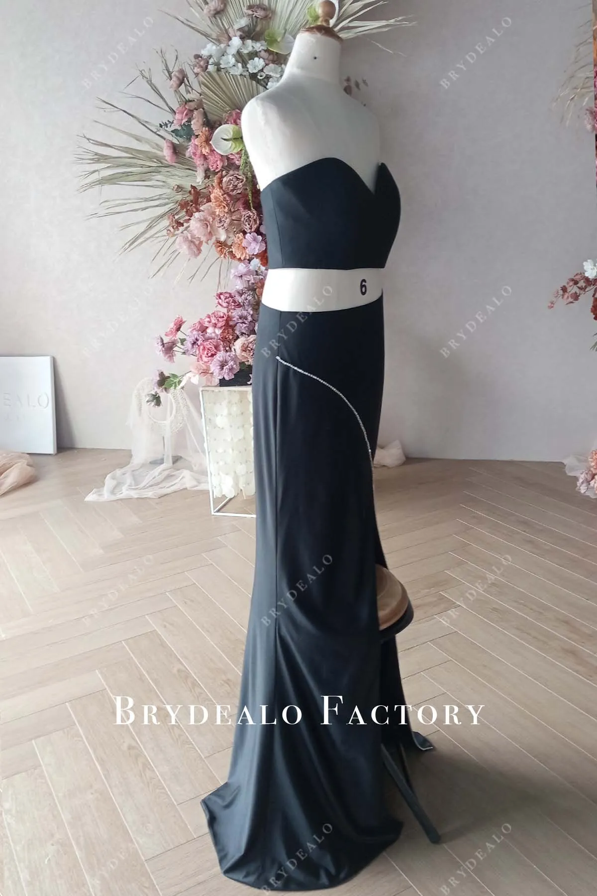 Custom Black Jersey Sweetheart Neck Cutout Slit Maxi Junior Prom Dress