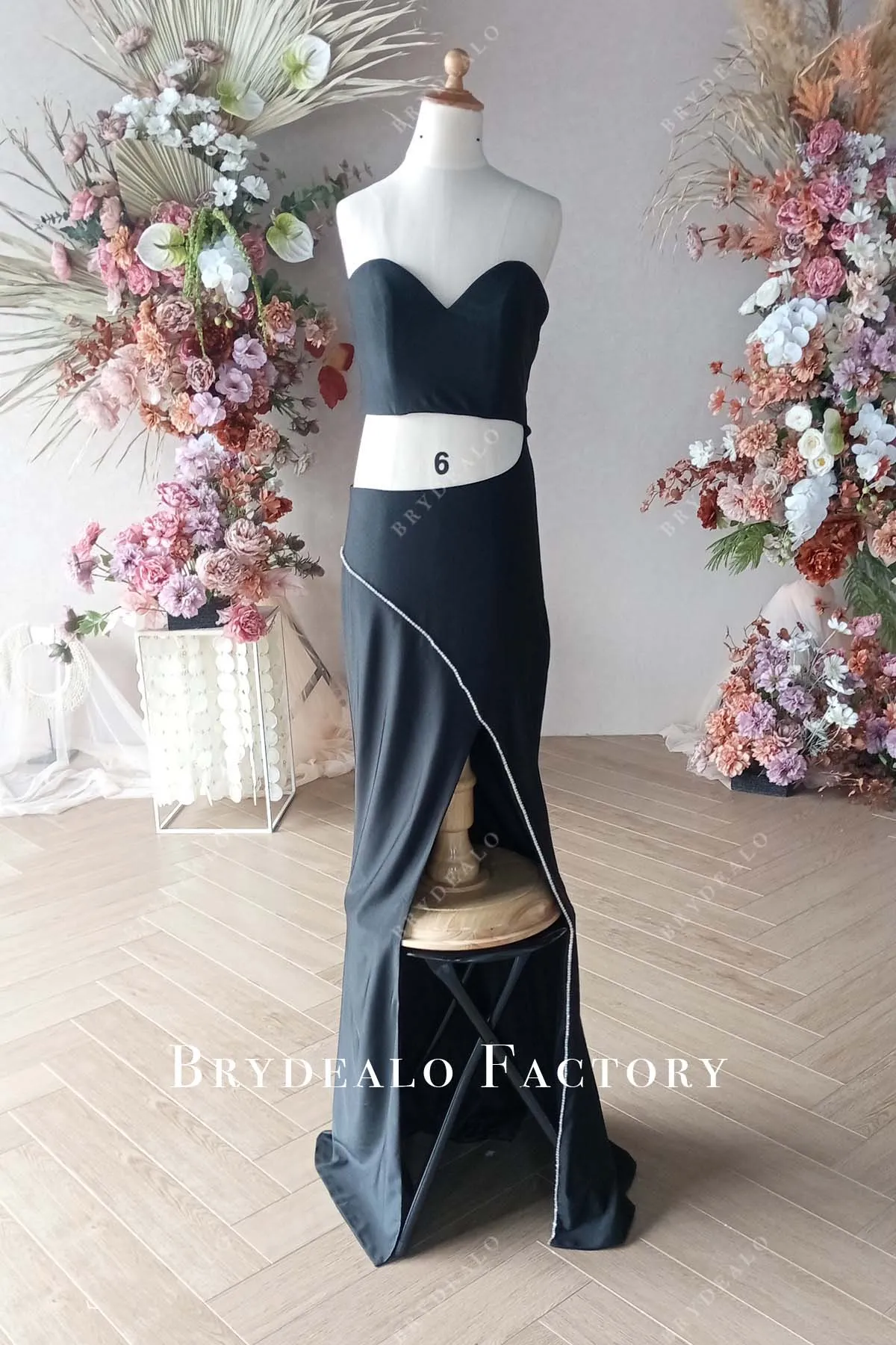 Custom Black Jersey Sweetheart Neck Cutout Slit Maxi Junior Prom Dress