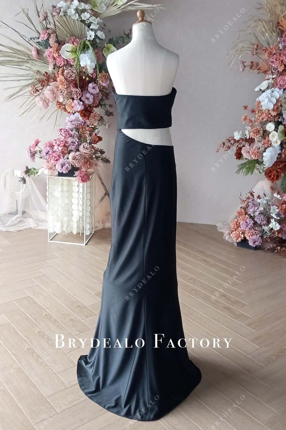 Custom Black Jersey Sweetheart Neck Cutout Slit Maxi Junior Prom Dress