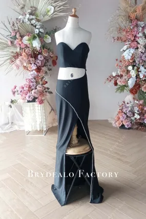 Custom Black Jersey Sweetheart Neck Cutout Slit Maxi Junior Prom Dress