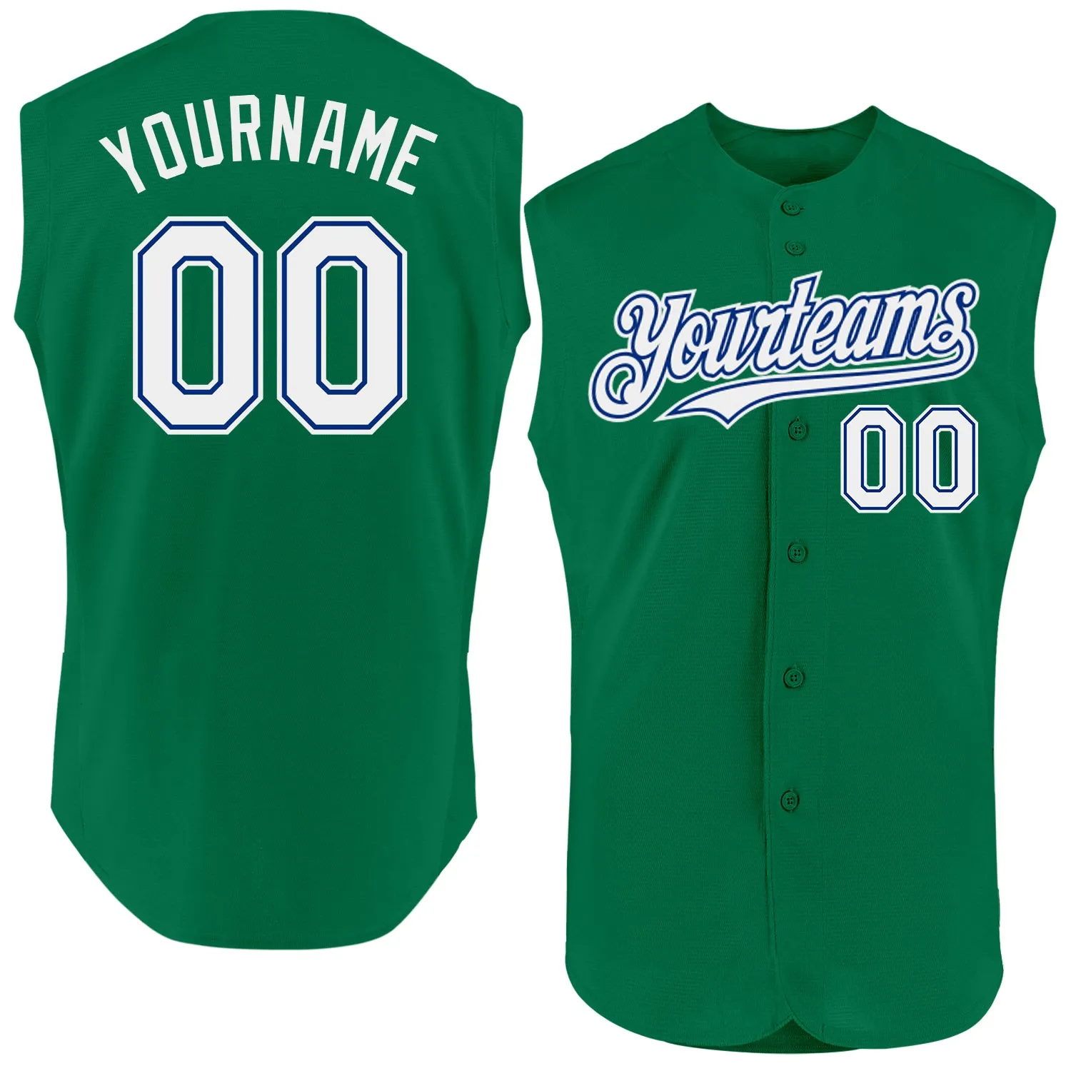 Custom Kelly Green White-Royal Authentic Sleeveless Baseball Jersey