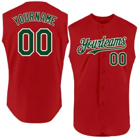 Custom Red Green-White Authentic Sleeveless Baseball Jersey