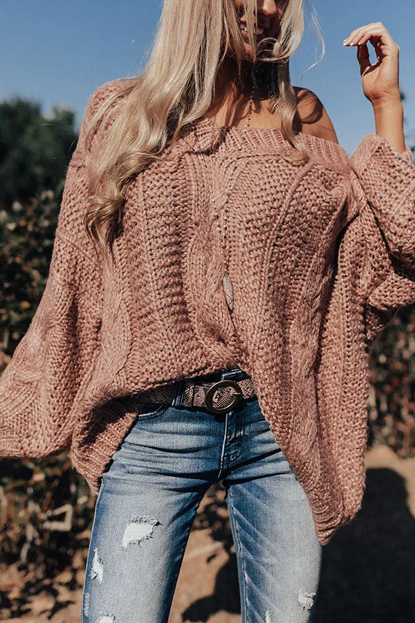 Definitely Adorable Cable Knit Sweater In Blush