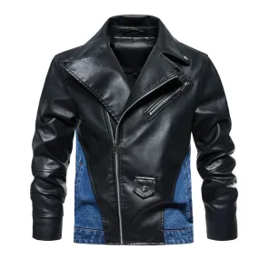 Denim Patchwork PU Leather Jacket