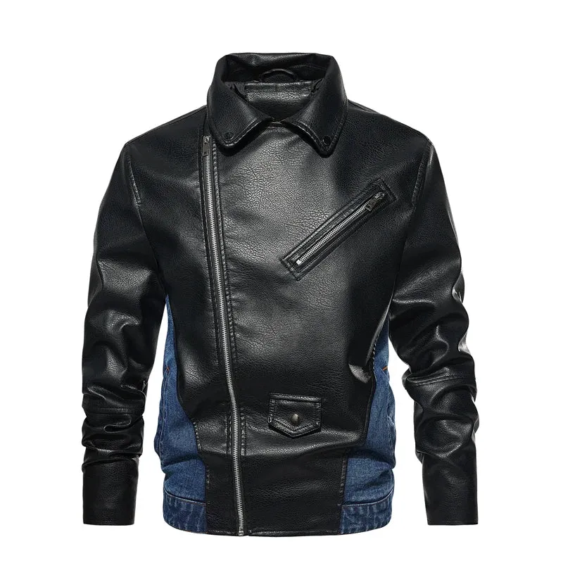 Denim Patchwork PU Leather Jacket