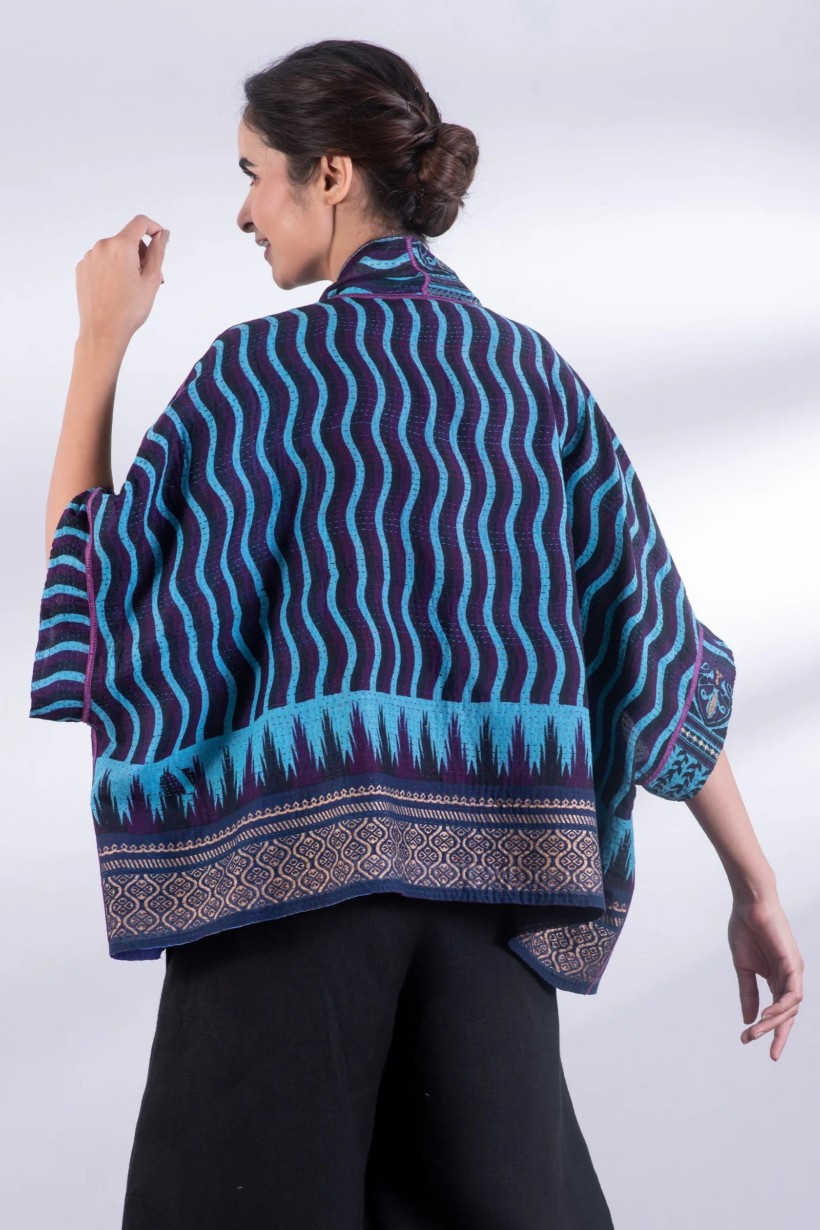 DESSERT WAVES KANTHA MINI PONCHO