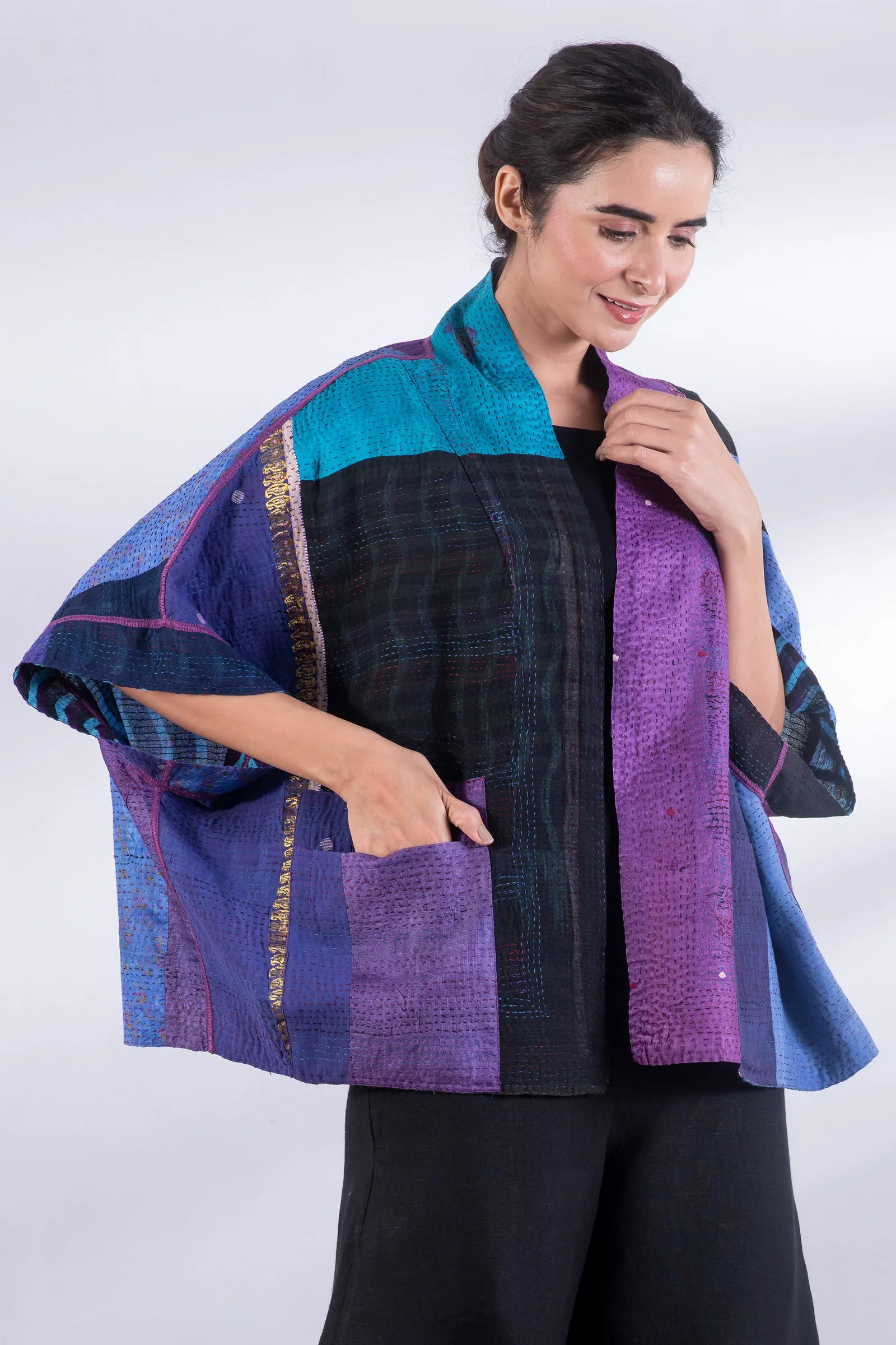 DESSERT WAVES KANTHA MINI PONCHO