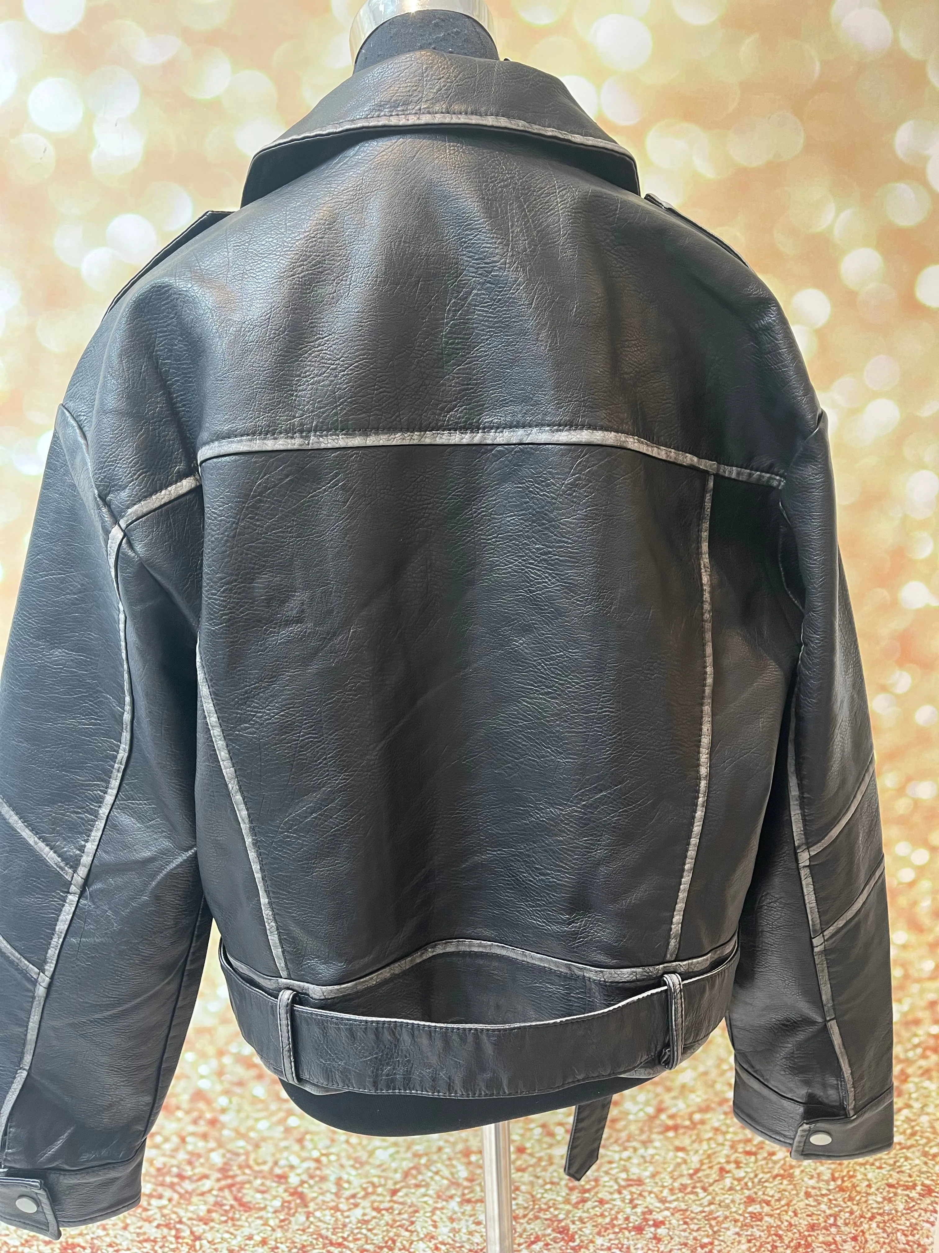 Distressed Faux Biker Jacket