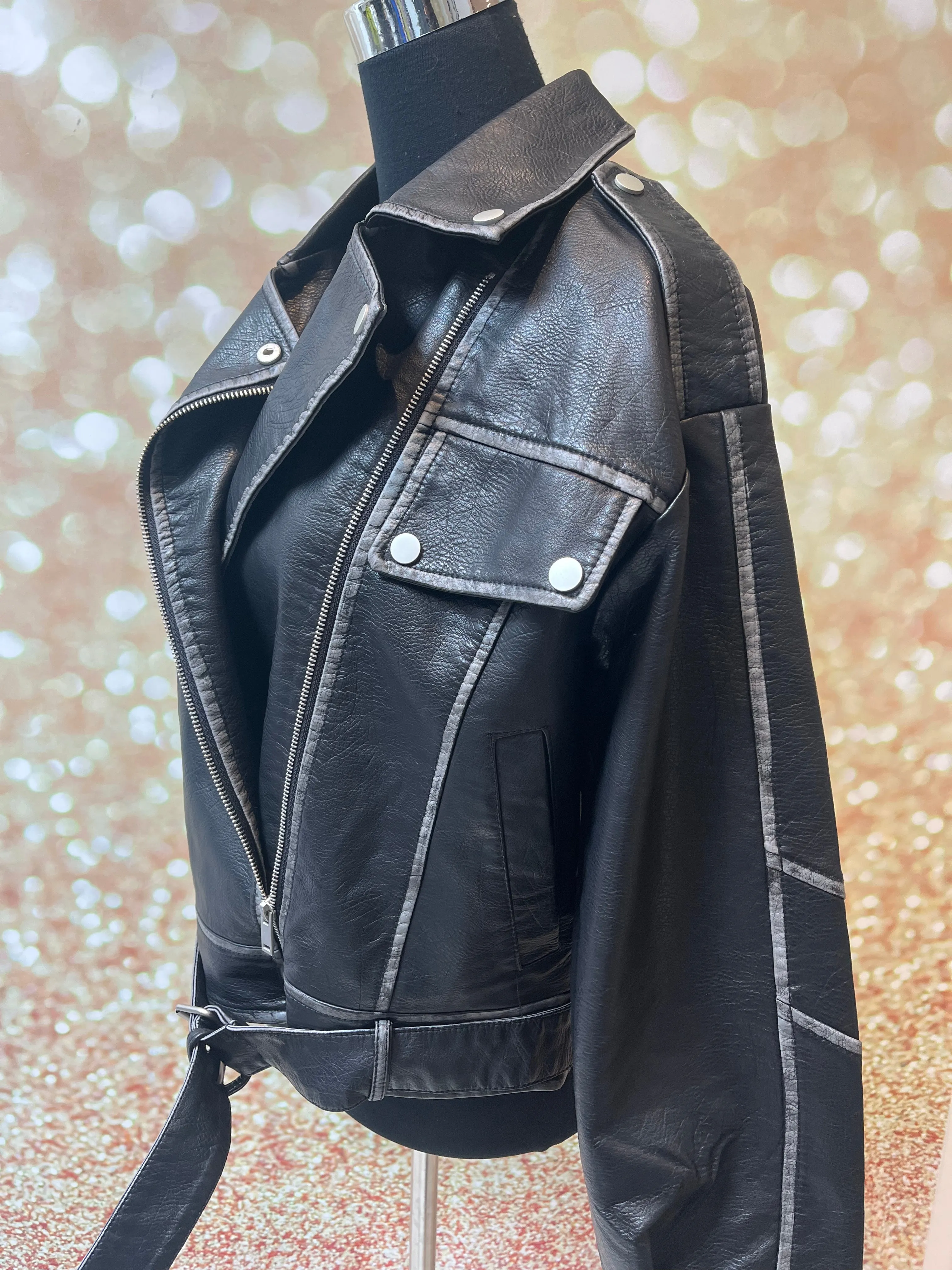 Distressed Faux Biker Jacket