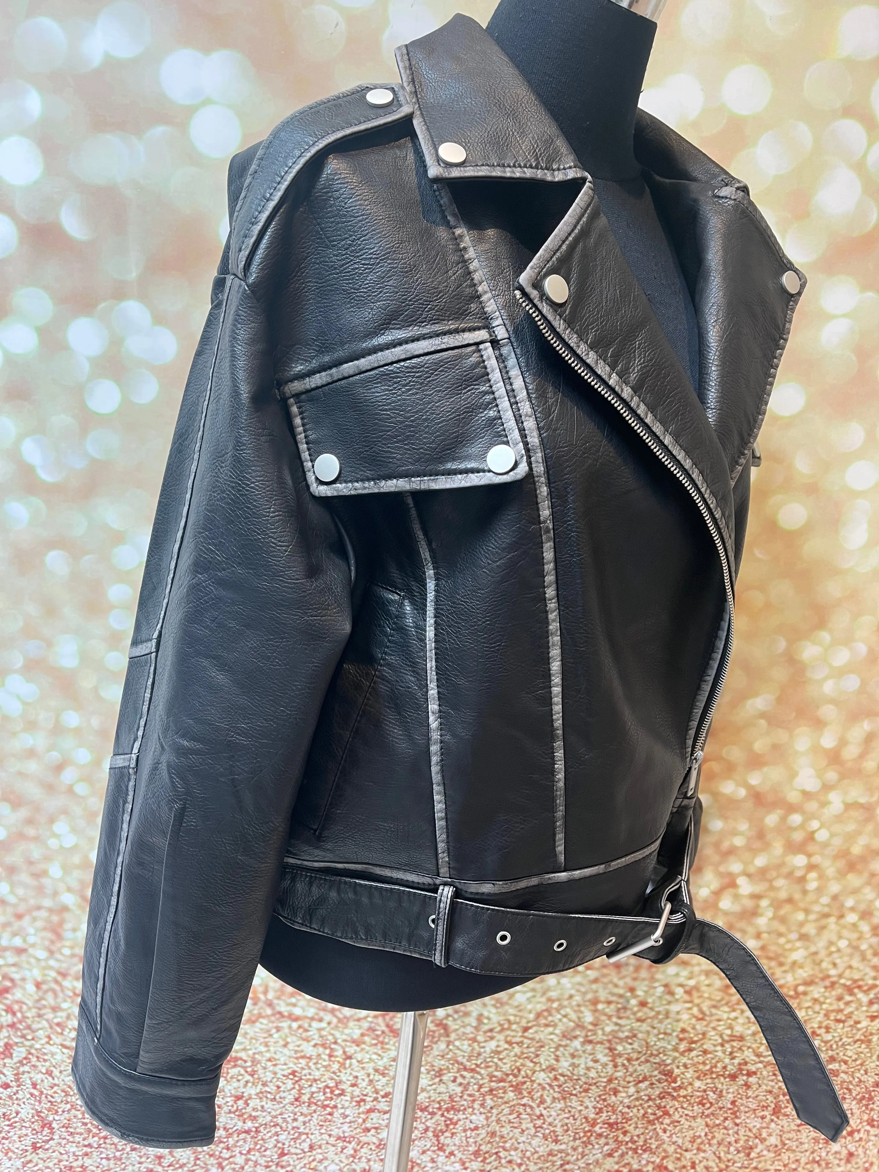 Distressed Faux Biker Jacket