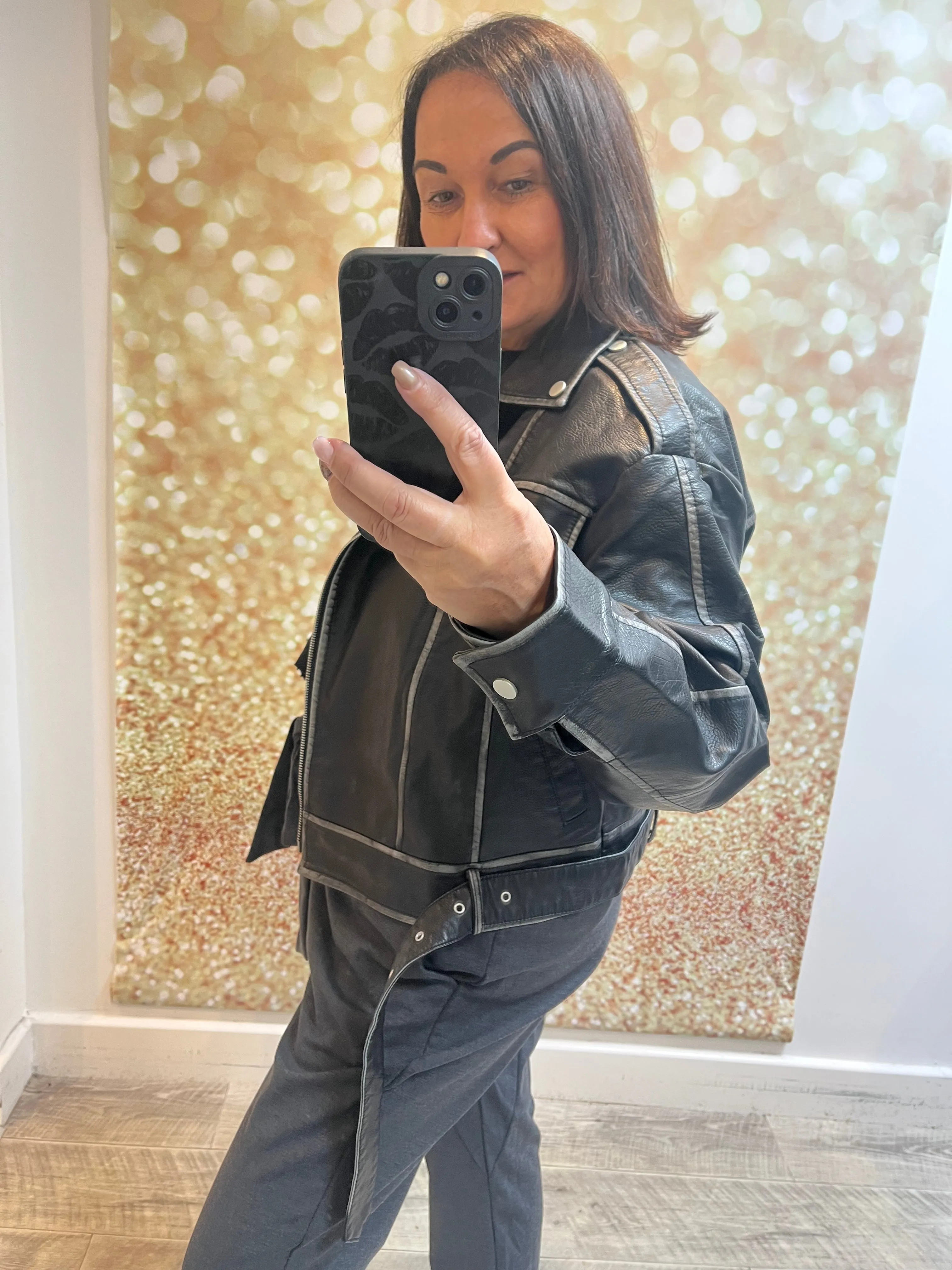 Distressed Faux Biker Jacket