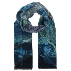 Distressed Paisley Scarf - Navy