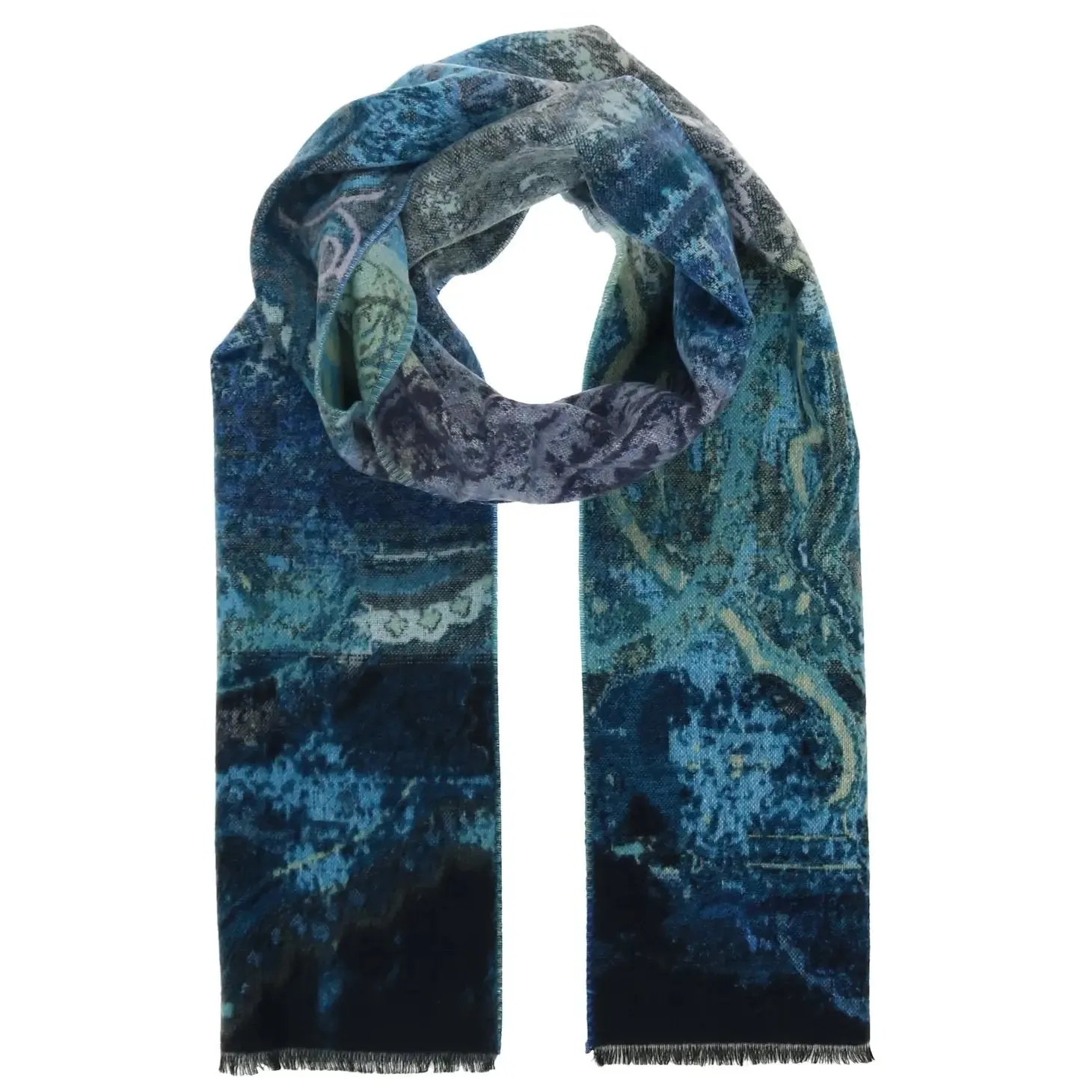 Distressed Paisley Scarf - Navy