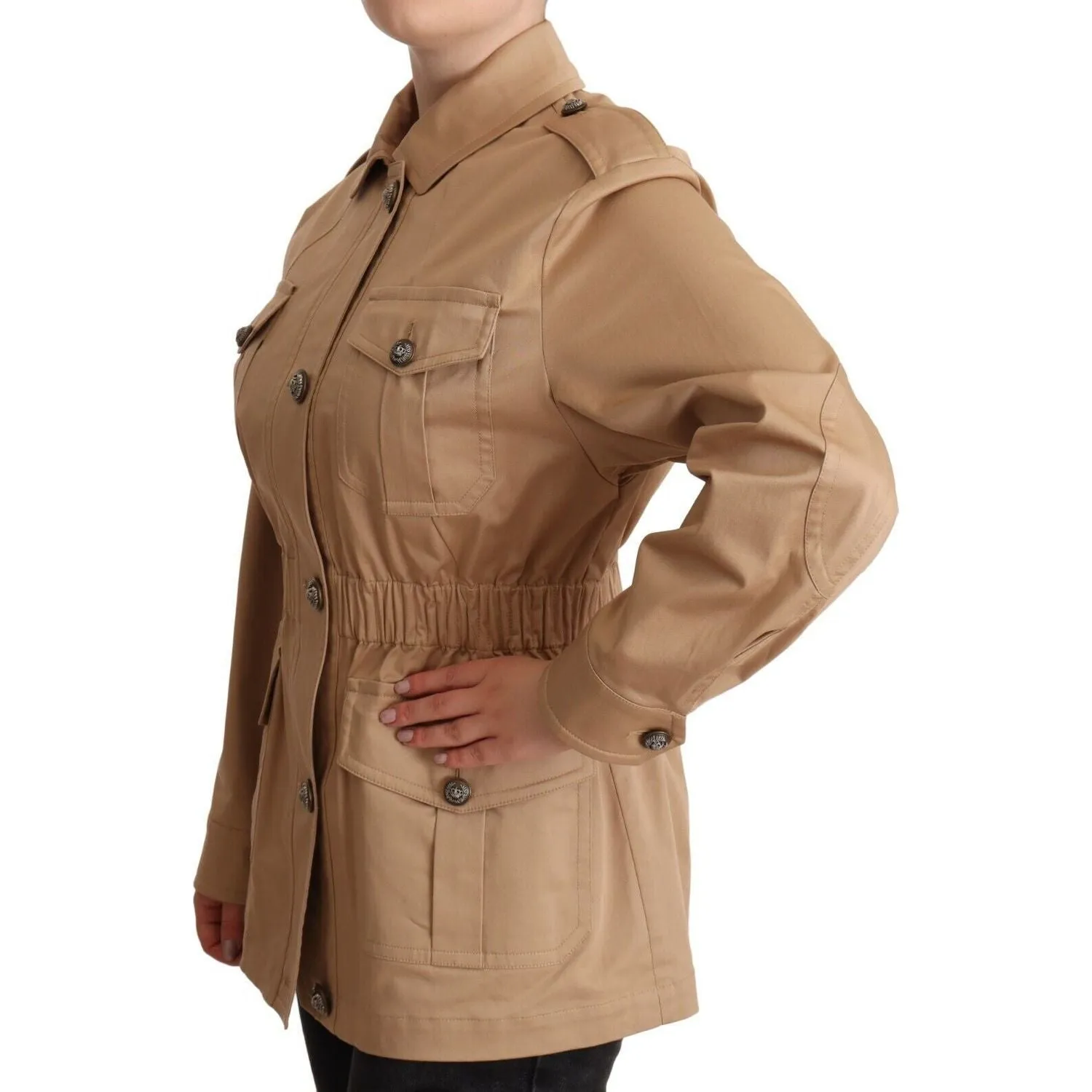 Dolce & Gabbana Chic Beige Button Down Coat with Embellishments